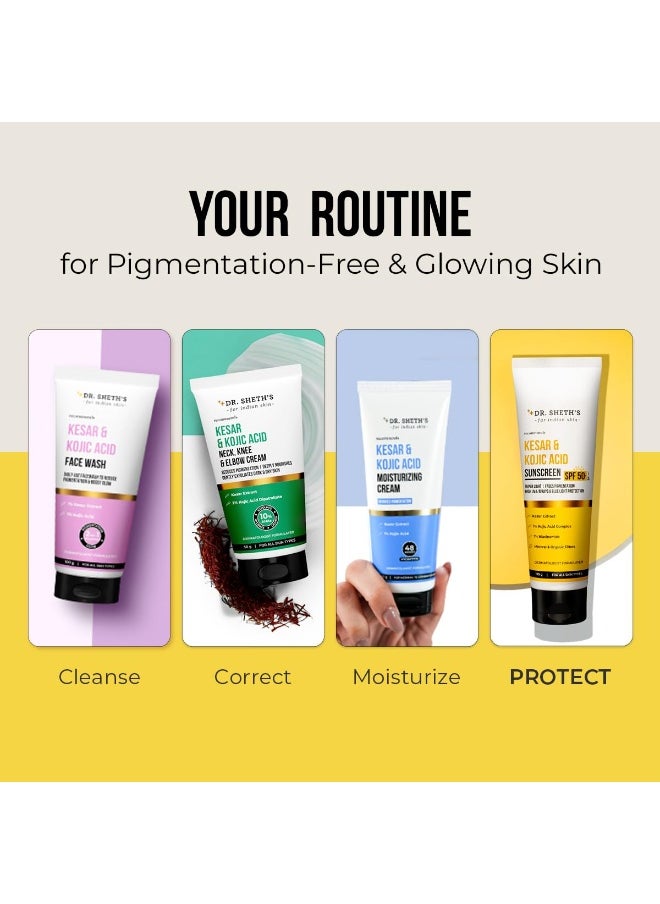 Kesar & Kojic Acid Sunscreen with SPF 50 Pa++++ | For Pigtation-Free Skin | No White Cast & Light Weight | For Daily Moisturization | For All Skin Types | 125 g