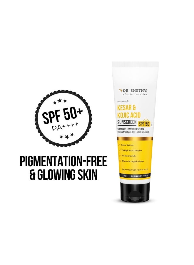 Kesar & Kojic Acid Sunscreen with SPF 50 Pa++++ | For Pigtation-Free Skin | No White Cast & Light Weight | For Daily Moisturization | For All Skin Types | 125 g