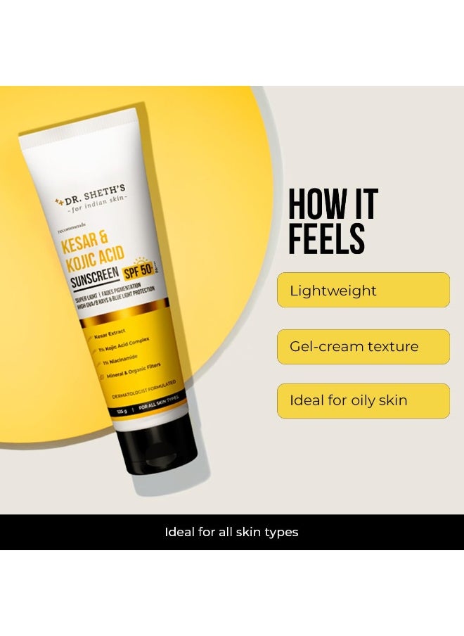 Kesar & Kojic Acid Sunscreen with SPF 50 Pa++++ | For Pigtation-Free Skin | No White Cast & Light Weight | For Daily Moisturization | For All Skin Types | 125 g