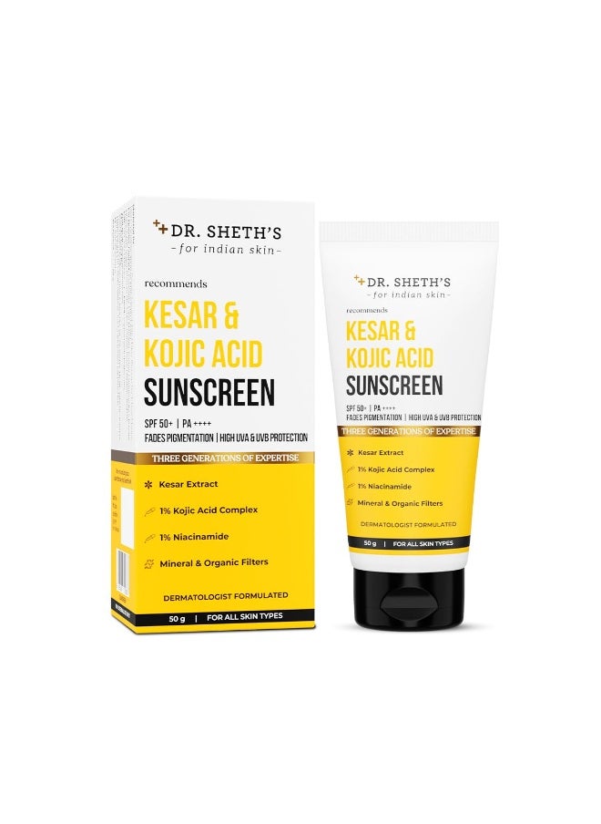 Kesar & Kojic Acid Sunscreen with SPF 50 Pa++++ | For Pigmentation-Free Skin | No White Cast & Light Weight | For Daily Moisturization | For All Skin Types | 50 g