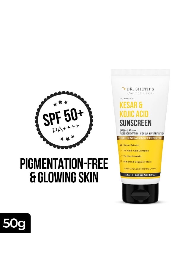 Kesar & Kojic Acid Sunscreen with SPF 50 Pa++++ | For Pigmentation-Free Skin | No White Cast & Light Weight | For Daily Moisturization | For All Skin Types | 50 g