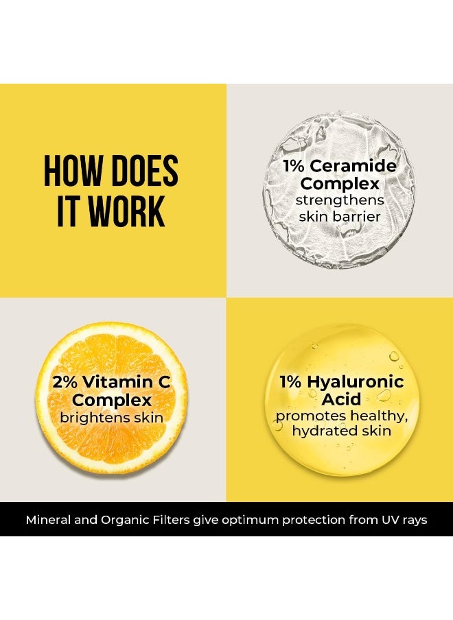 Ceramide & Vitamin C Sunscreen | SPF 50+ Pa+++ | In-Vivo Tested | For Bright Skin & Healthy Glow | Non-Greasy, Quick-Absorbing, No White Cast | UVA/B & Bluelight Protection | For Men & Women | For All Skin Type | 80 g