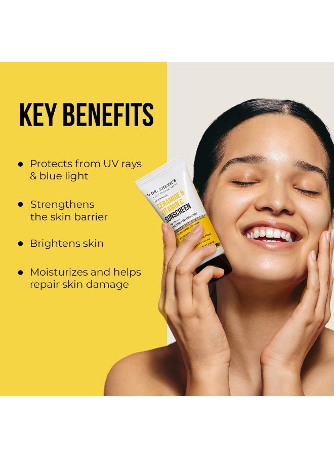 Ceramide & Vitamin C Sunscreen | SPF 50+ Pa+++ | In-Vivo Tested | For Bright Skin & Healthy Glow | Non-Greasy, Quick-Absorbing, No White Cast | UVA/B & Bluelight Protection | For Men & Women | For All Skin Type | 80 g