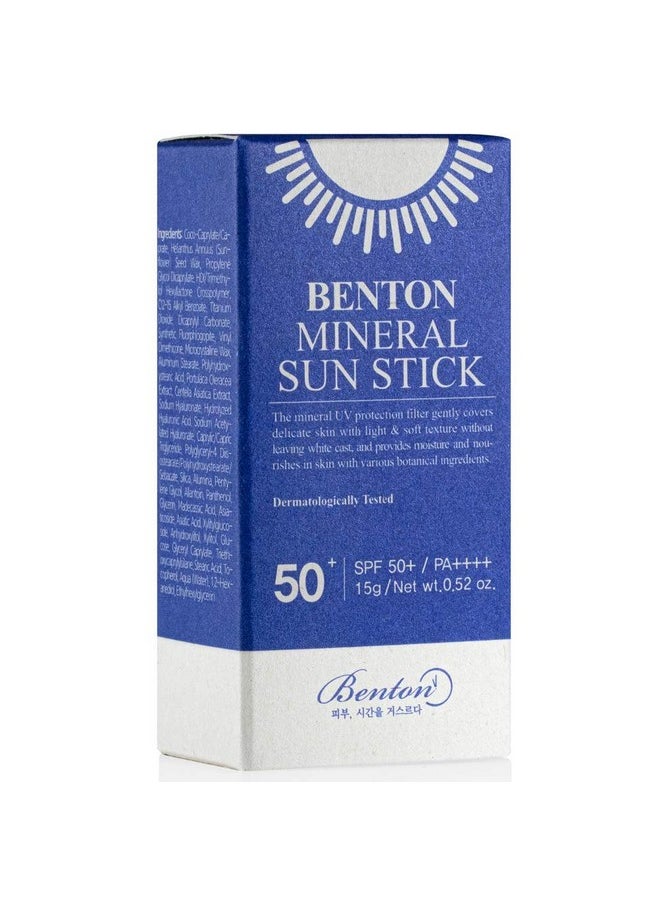 Benton Mineral Sun Stick SPF50+/PA++++ 15g, UV Protection, No White Cast, Long Lasting, Skin Irritation Tested, Tested for Infant Use, Safe Korean Sunscreen, Soft & Smooth Finish, Face & Body Sun Stick, K-Beauty, Korean Sun Stick