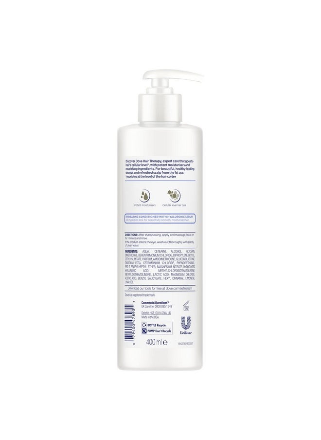 Dove Hair Therapy Conditioner for Dry Hair Hydration Spa Hair Conditioner with Hyaluronic Serum 13.5 fl oz