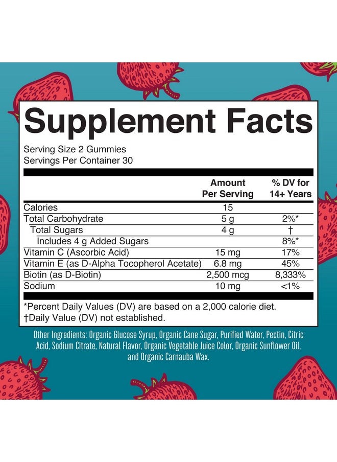 MaryRuth Organics Hair | Skin | and Nails Vitamins | Biotin Gummies with Vitamin C & Vitamin E | Hair Growth Vitamins | Skin Care | Nail Strength | USDA Organic Gummies for Ages 14+ | 60 Count