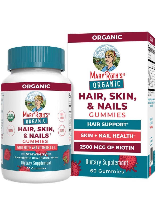 MaryRuth Organics Hair | Skin | and Nails Vitamins | Biotin Gummies with Vitamin C & Vitamin E | Hair Growth Vitamins | Skin Care | Nail Strength | USDA Organic Gummies for Ages 14+ | 60 Count