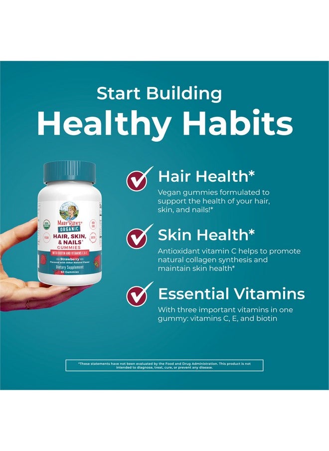 MaryRuth Organics Hair | Skin | and Nails Vitamins | Biotin Gummies with Vitamin C & Vitamin E | Hair Growth Vitamins | Skin Care | Nail Strength | USDA Organic Gummies for Ages 14+ | 60 Count