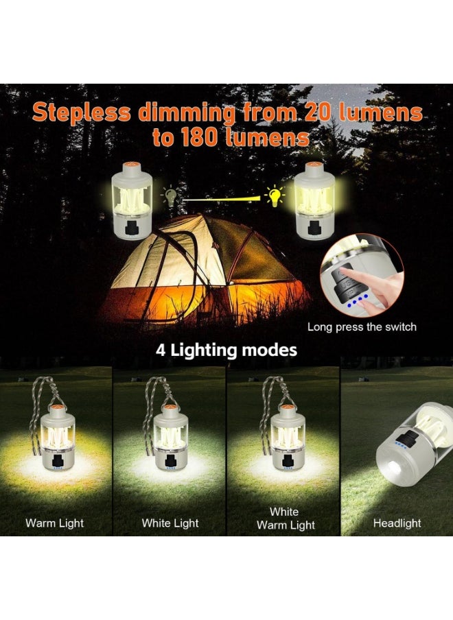 Camping Lantern Rechargeable, LED Camping Light with Flashlight, 4 Light Modes, Long Press for Stepless Dimming, Portable Tent Lantern for Power Outage, Household, Camping, Emergency