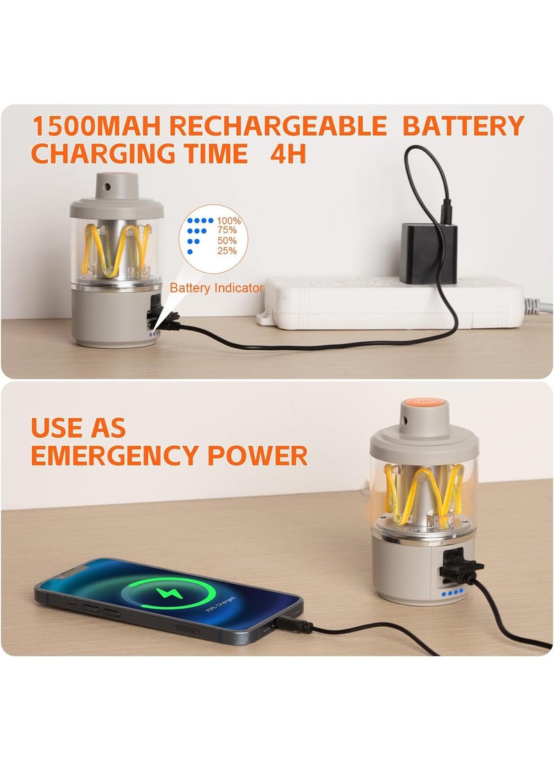 Camping Lantern Rechargeable, LED Camping Light with Flashlight, 4 Light Modes, Long Press for Stepless Dimming, Portable Tent Lantern for Power Outage, Household, Camping, Emergency