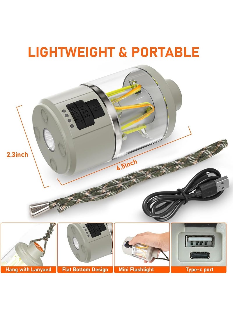 Camping Lantern Rechargeable, LED Camping Light with Flashlight, 4 Light Modes, Long Press for Stepless Dimming, Portable Tent Lantern for Power Outage, Household, Camping, Emergency
