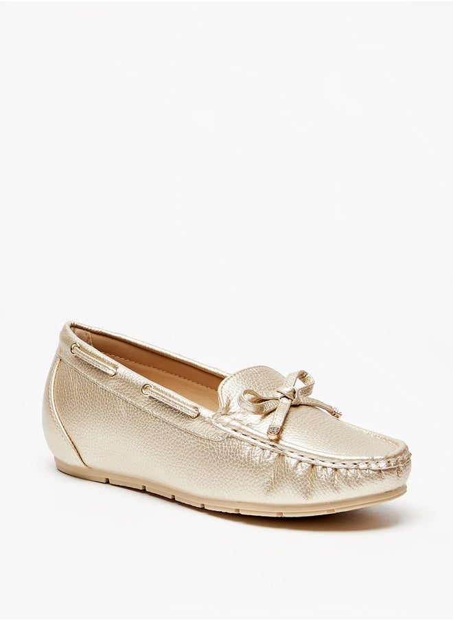 Women's Textured Slip-On Loafers with Bow Accent
