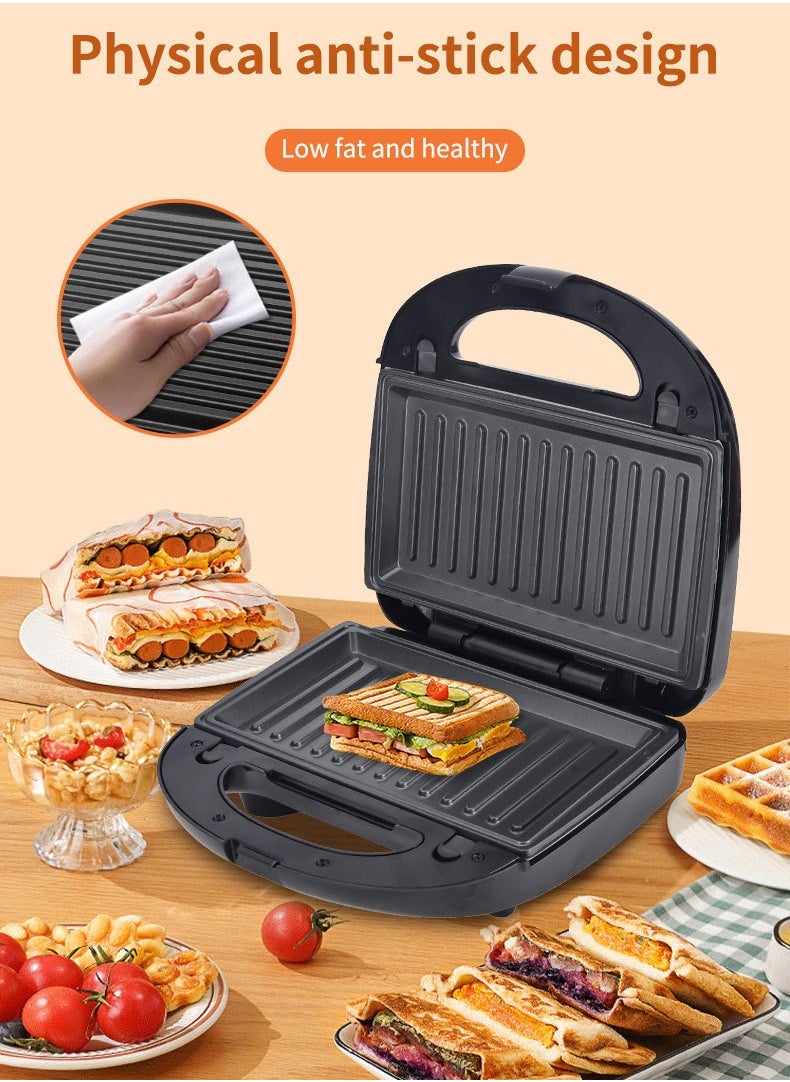 10-in-1 Detachable Sandwich & Breakfast Maker for Cake, Nuts, Donuts & Waffles – 750W Dual-Sided Heating, Non-Stick Coating, LED Indicator & Ergonomic ABS Handle
