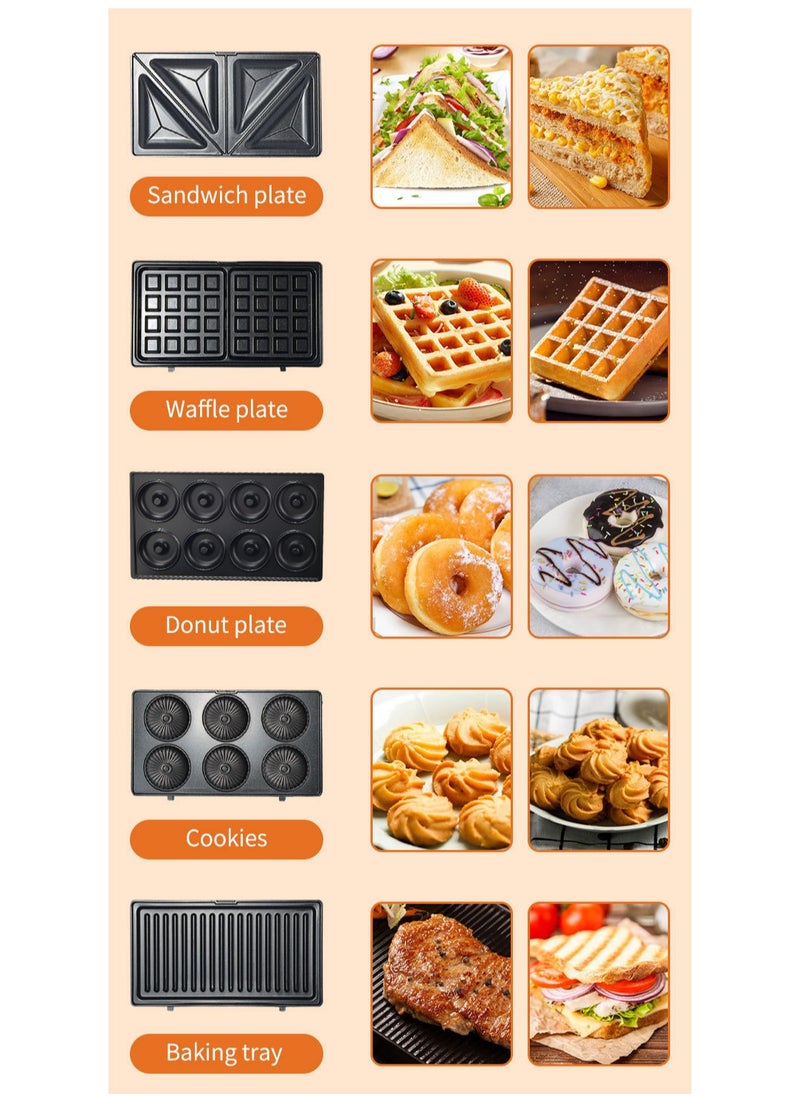 10-in-1 Detachable Sandwich & Breakfast Maker for Cake, Nuts, Donuts & Waffles – 750W Dual-Sided Heating, Non-Stick Coating, LED Indicator & Ergonomic ABS Handle