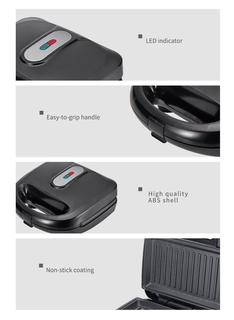 10-in-1 Detachable Sandwich & Breakfast Maker for Cake, Nuts, Donuts & Waffles – 750W Dual-Sided Heating, Non-Stick Coating, LED Indicator & Ergonomic ABS Handle