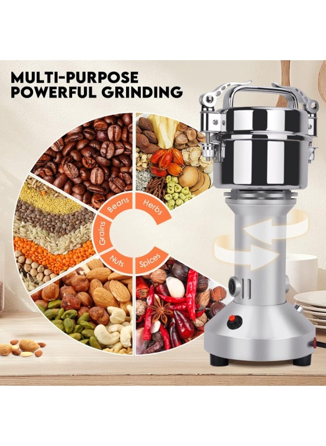 Electric Grain Mill, 150 g, Stainless Steel, Fast Superfine Mill, Grain Mill, Dry Herb Grain Grinder with Overload Protection for Herbs, Spices, Nuts, Cereals, Herb Powder Machine