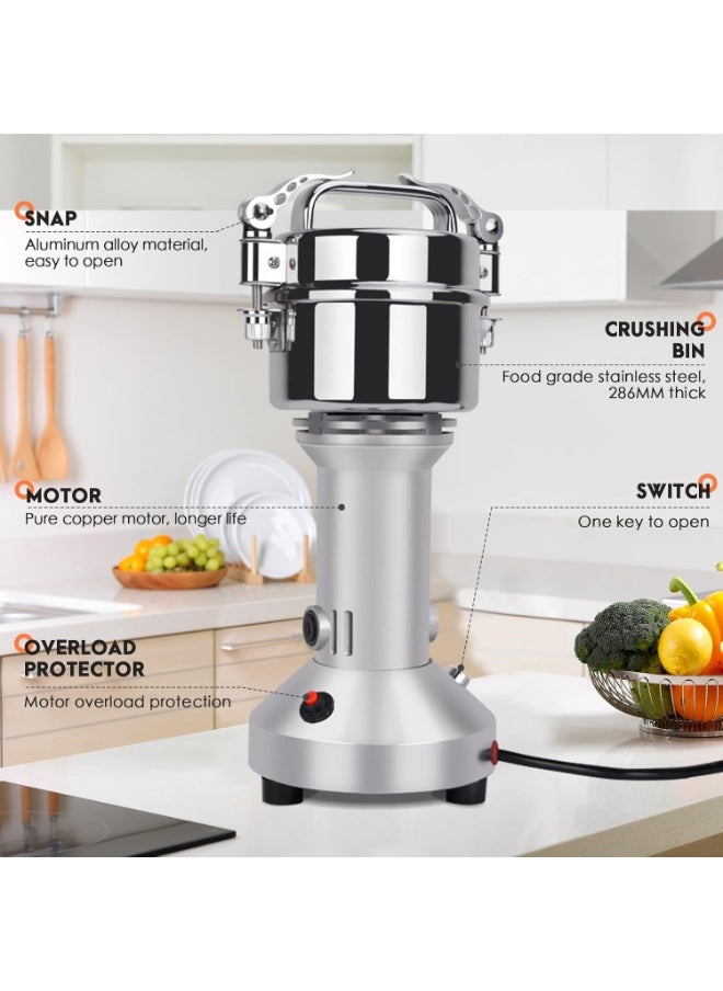 Electric Grain Mill, 150 g, Stainless Steel, Fast Superfine Mill, Grain Mill, Dry Herb Grain Grinder with Overload Protection for Herbs, Spices, Nuts, Cereals, Herb Powder Machine