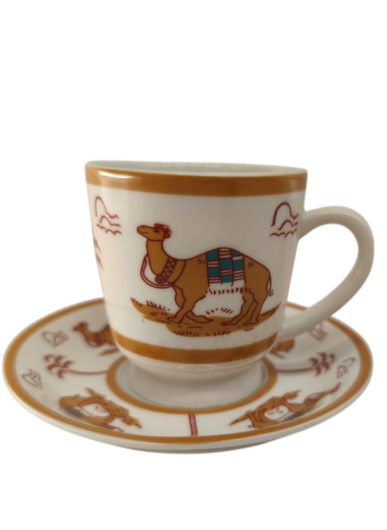 Verucci Ceramic Cup and Saucer 12Pcs Set With Camel Photo 6 Cups With 6 Saucers-150ML