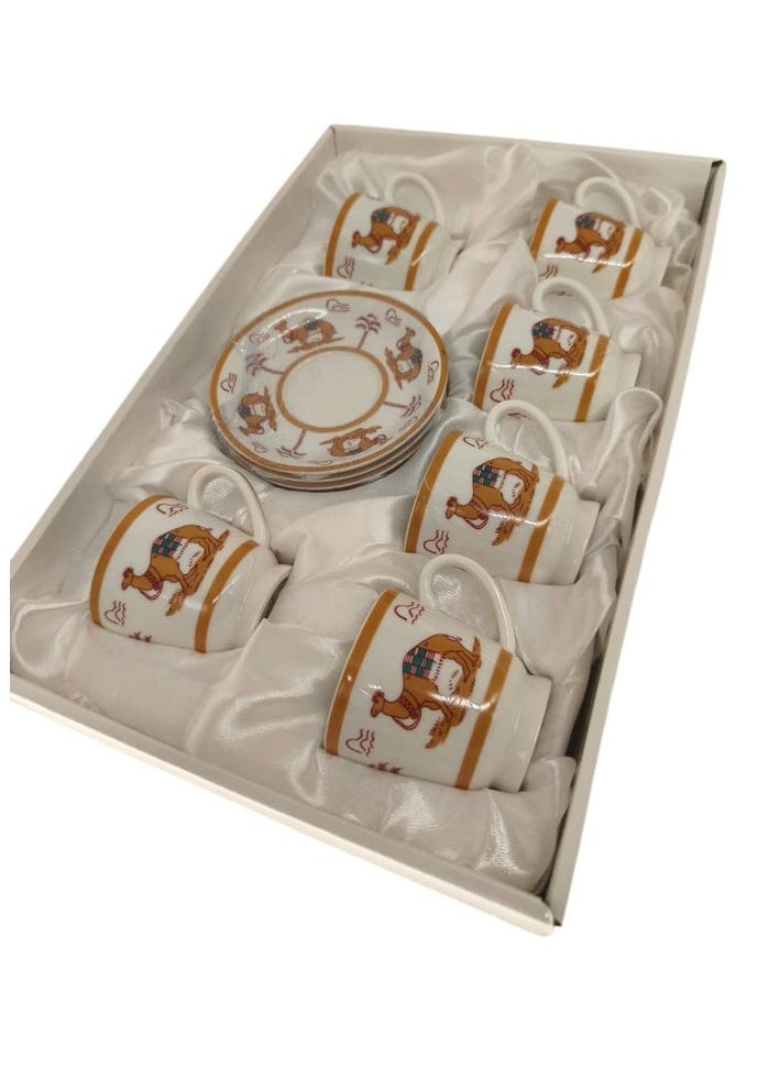 Verucci Ceramic Cup and Saucer 12Pcs Set With Camel Photo 6 Cups With 6 Saucers-150ML