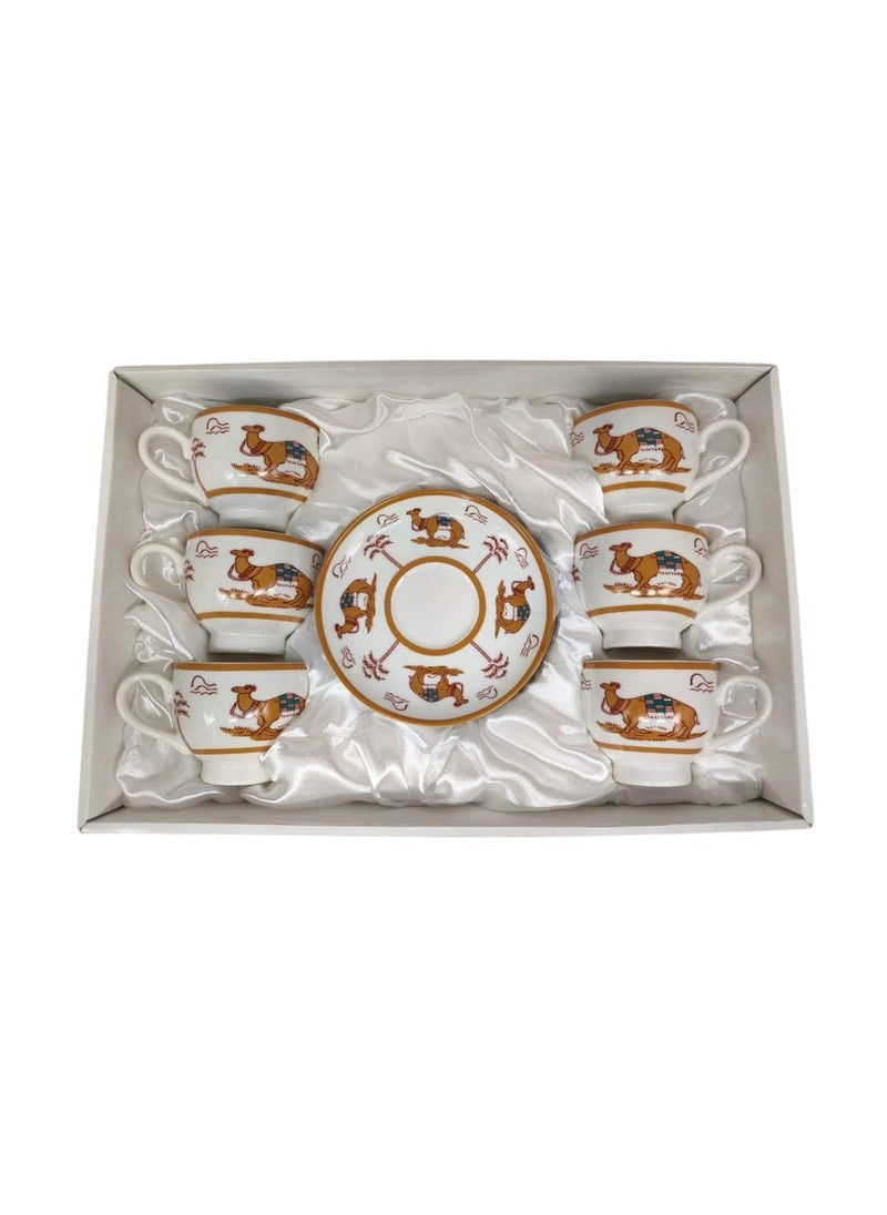 Verucci Ceramic Cup and Saucer 12Pcs Set With Camel Photo 6 Cups With 6 Saucers-200ML