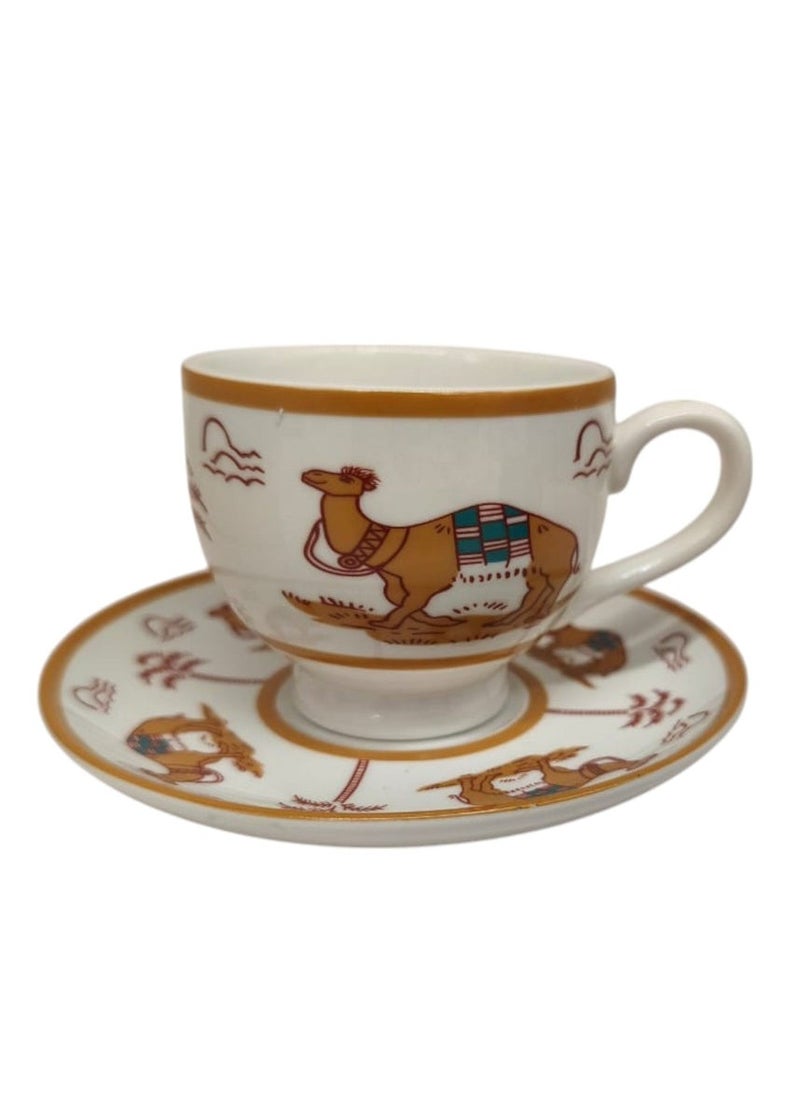 Verucci Ceramic Cup and Saucer 12Pcs Set With Camel Photo 6 Cups With 6 Saucers-200ML