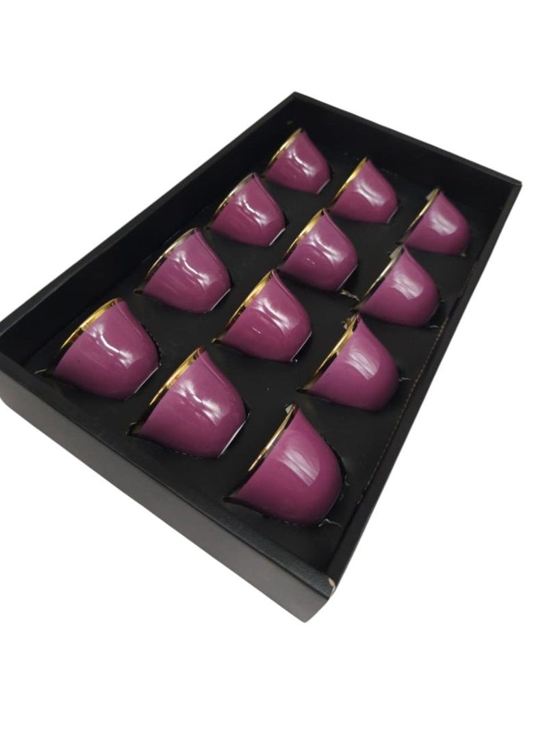Ameco Ceramic Cawa Cups 12Pcs Coffee Cup Elegant Design espresso Cup Dishwasher Safe-80ML-(Pink&Gold)