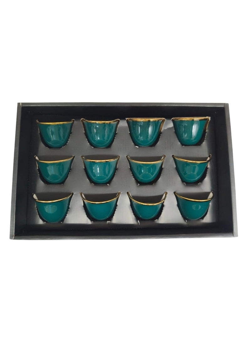 Ameco Ceramic Cawa Cups 12Pcs Coffee Cup Elegant Design espresso Cup Dishwasher Safe-80ML-(Green&Gold)