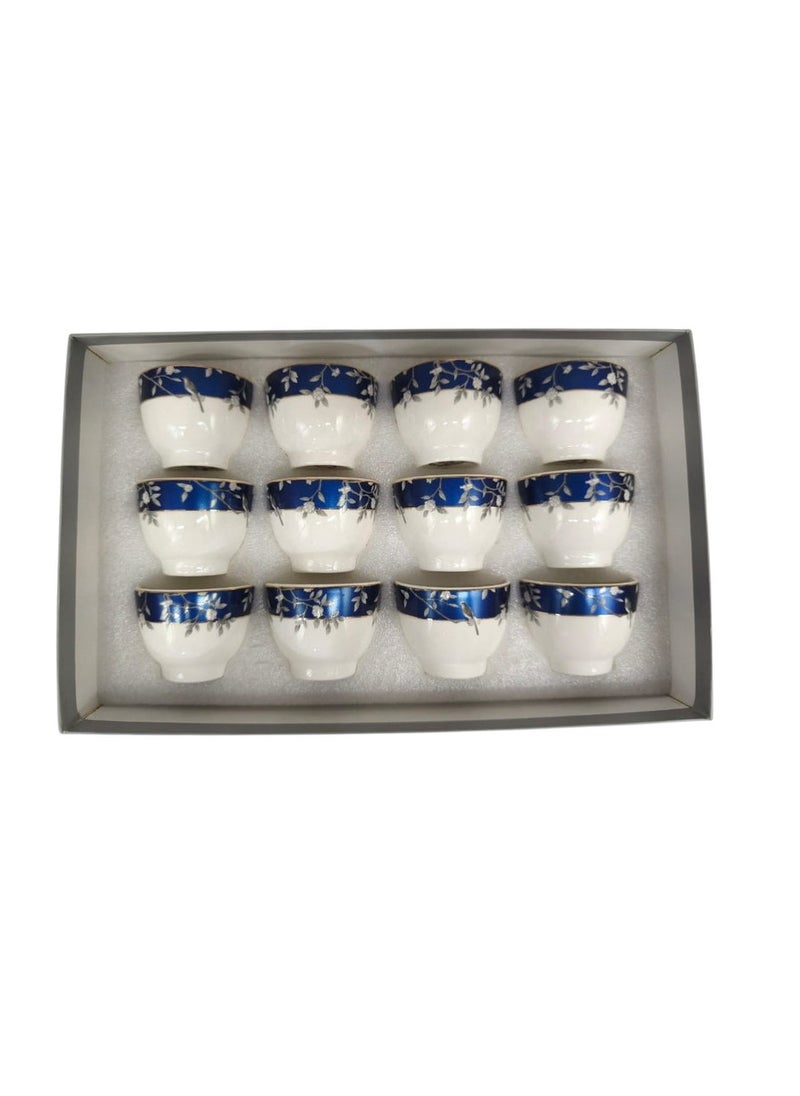 Angela Ceramic 12Pcs Cawa Cup 80ML-White&Blue