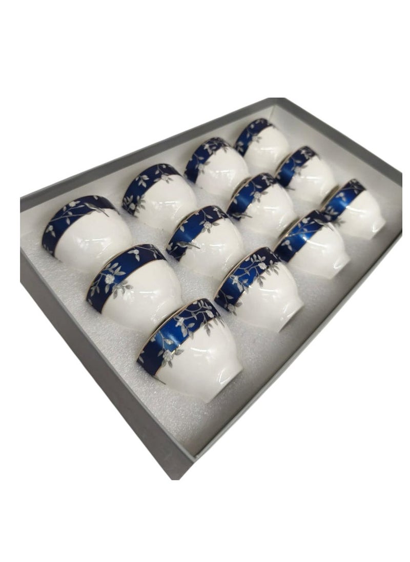 Angela Ceramic 12Pcs Cawa Cup 80ML-White&Blue