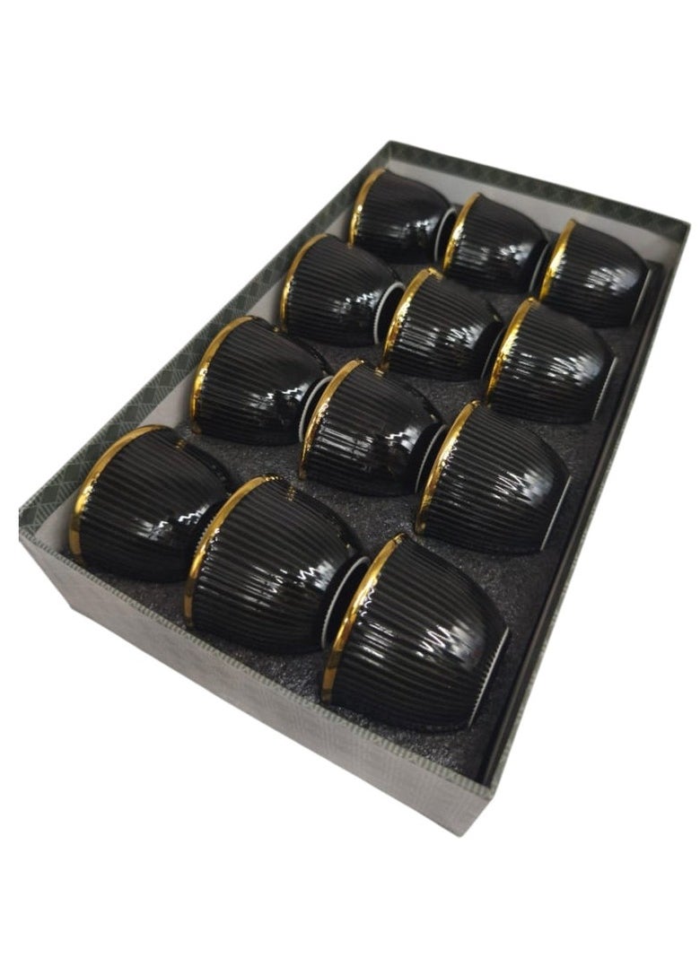 Solecasa Ceramic Cawa Cups 12Pcs Coffee Cup Dishwasher Safe-80ML-(Black&Gold)