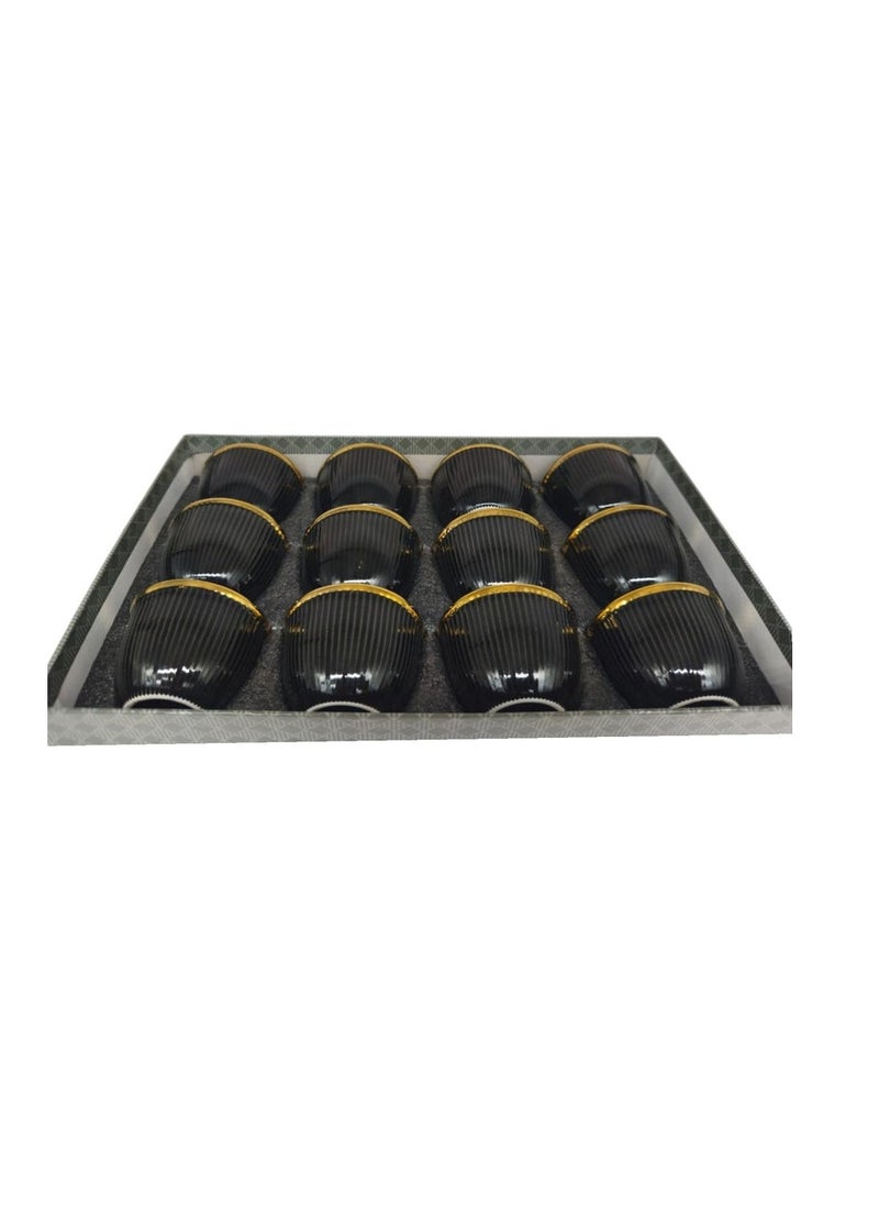 Solecasa Ceramic Cawa Cups 12Pcs Coffee Cup Dishwasher Safe-80ML-(Black&Gold)