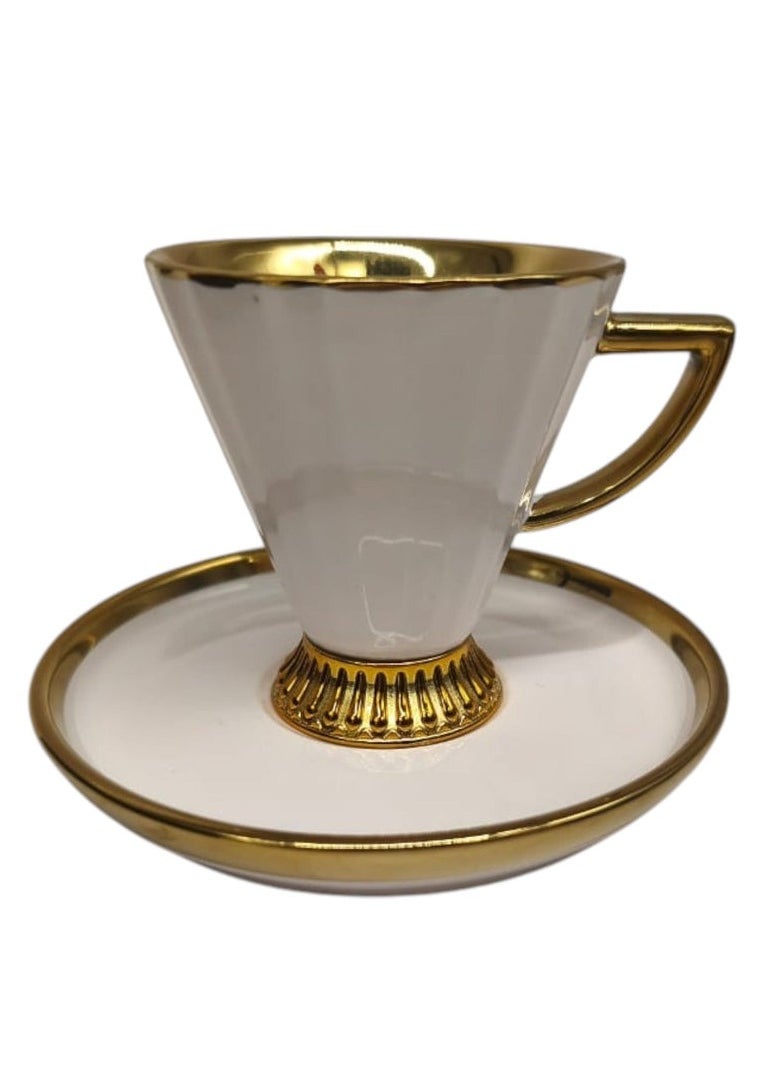 Ameco Ceramic Cup and Saucer 12Pcs Set 6 Cups With 6 Saucers-90ML-White&Gold