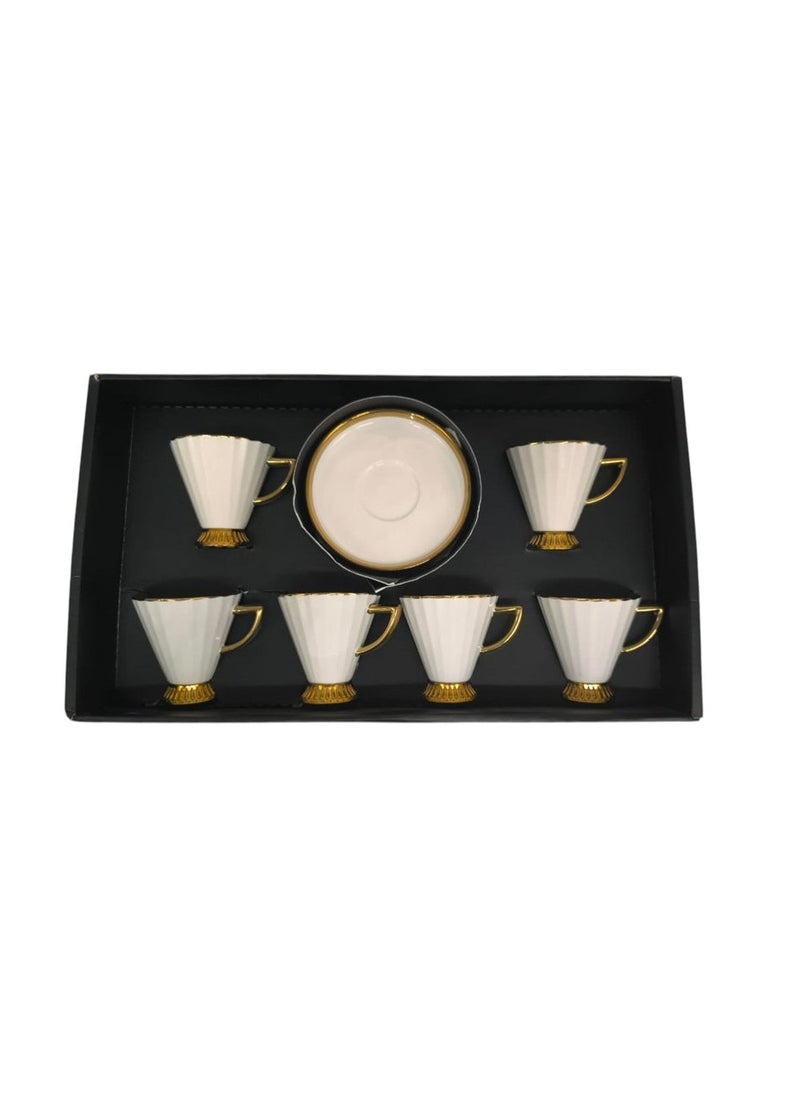 Ameco Ceramic Cup and Saucer 12Pcs Set 6 Cups With 6 Saucers-90ML-White&Gold