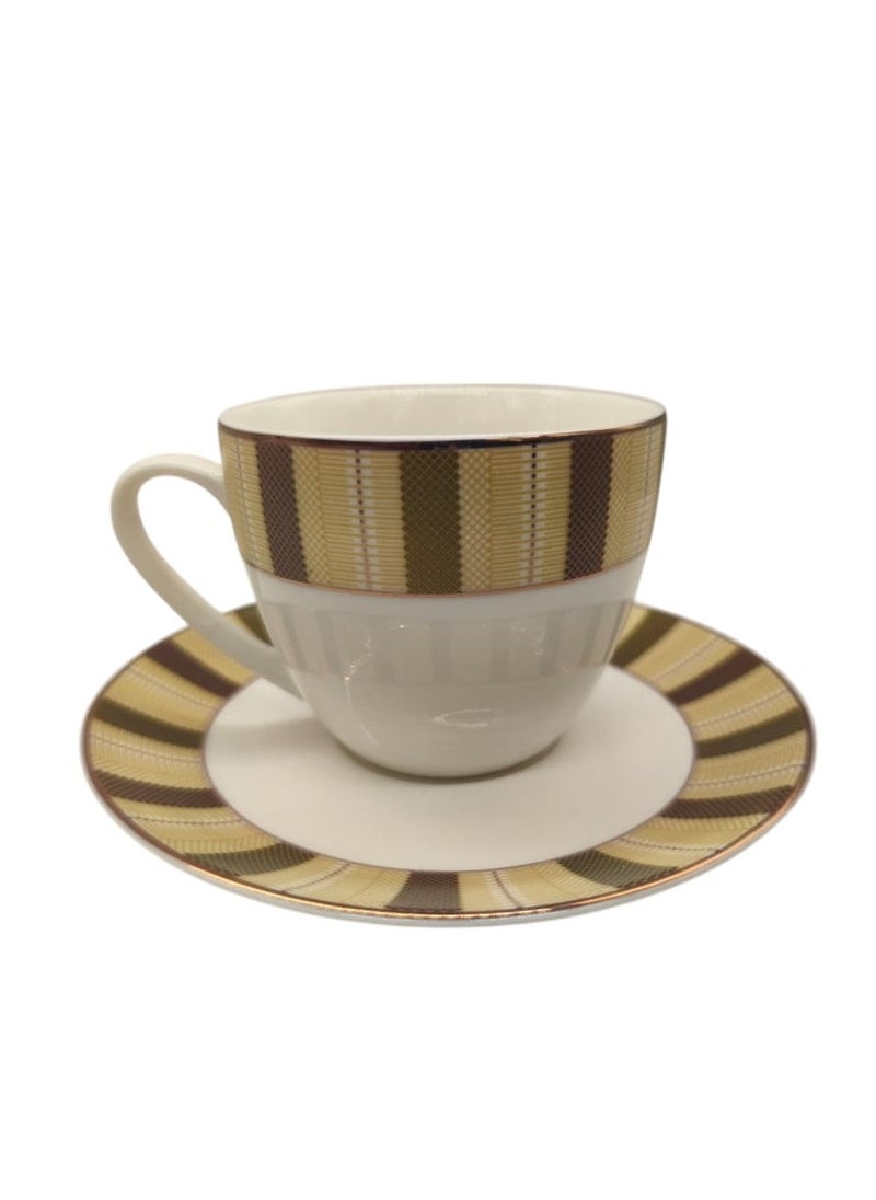 Orchid Ceramic Cup and Saucer 12Pcs Set 6 Cups With 6 Saucers-230ML
