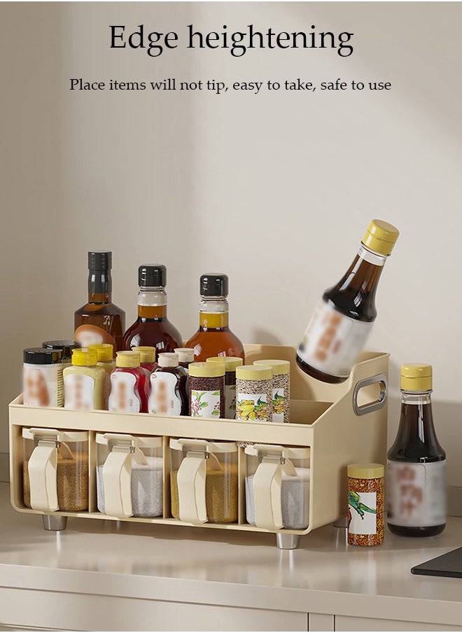 Spice Organizer With 4 Spice Boxes, Home Kitchen Spice Rack, Multifunctional Spice Jar Combination Storage Box, Equipped With Spoon, Handle Design, Anti Slip And Moisture-Proof, 33 * 16.8 * 18.8cm