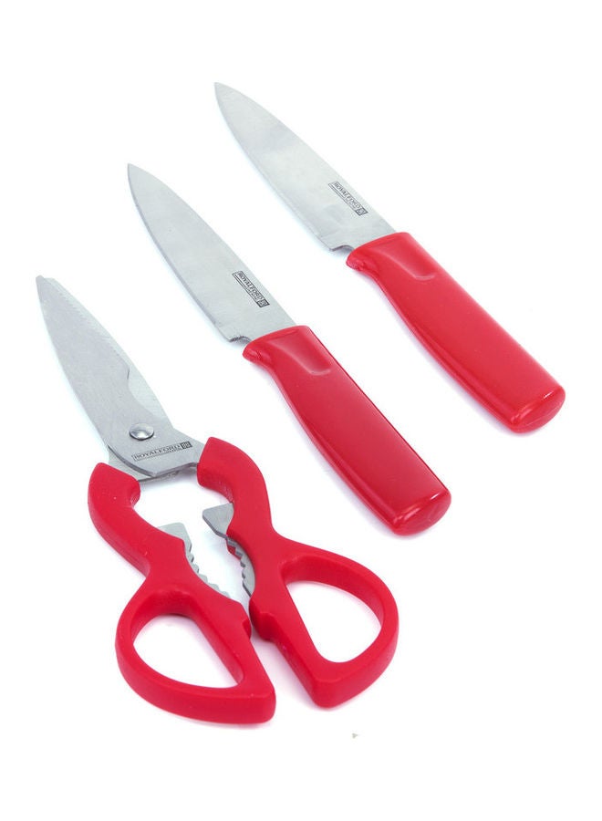 4Pieces Kitchen Gadget Set - 2Pieces Knife 1Pieces Scissor 1Pieces Cutting Board Red/Black