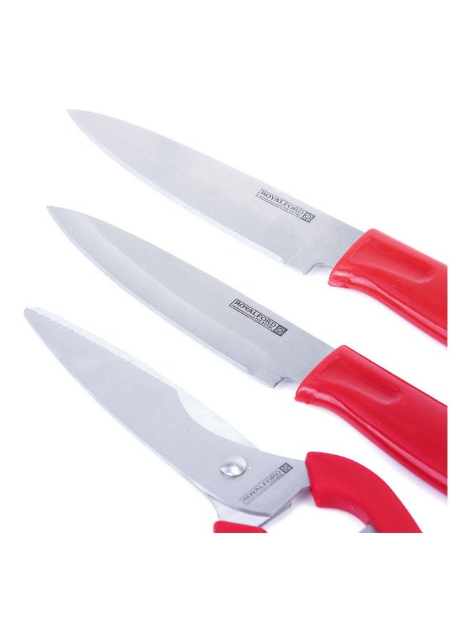 4Pieces Kitchen Gadget Set - 2Pieces Knife 1Pieces Scissor 1Pieces Cutting Board Red/Black