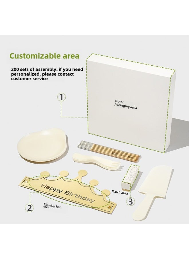 Birthday Cake Cutlery Plate Tableware Set Disposable Simple Plastic Water Drop Plate Candle Square Combination Plate-Color:Square Sugarcane Pulp Tray-Specifications:Ten Persons