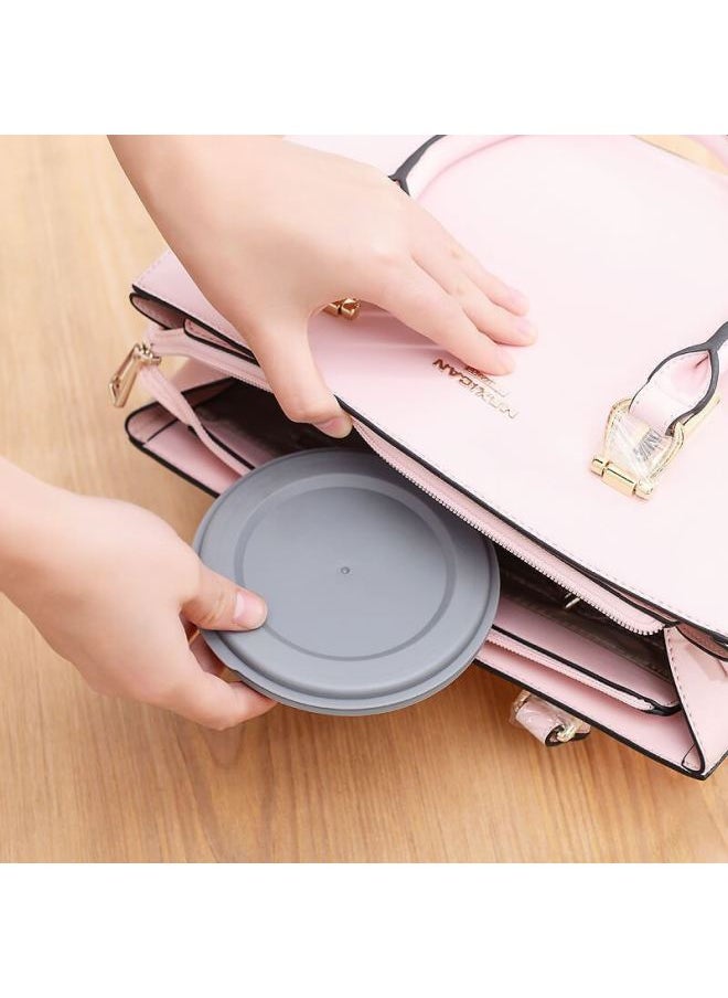 Folding Bowl Portable Retractable Japanese Outdoor Compression Travel Travel Wild Tableware Baby Picnic Drop-resistant Lunch Box-Color:Pink - Large Bowl, Free Stainless Steel Fork + Storage Bag