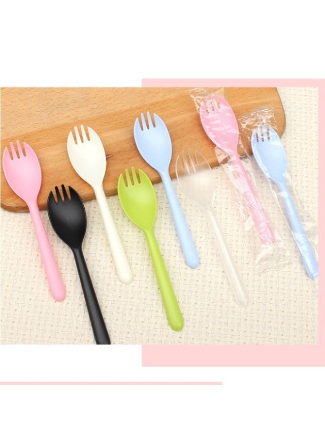 Plastic Disposable Spoon Fork Fruit Fork Cake Fork Dessert Spoon Ice Cream Spoon Individual Packaging-Color:Long Handle Fork Spoon Alone ]