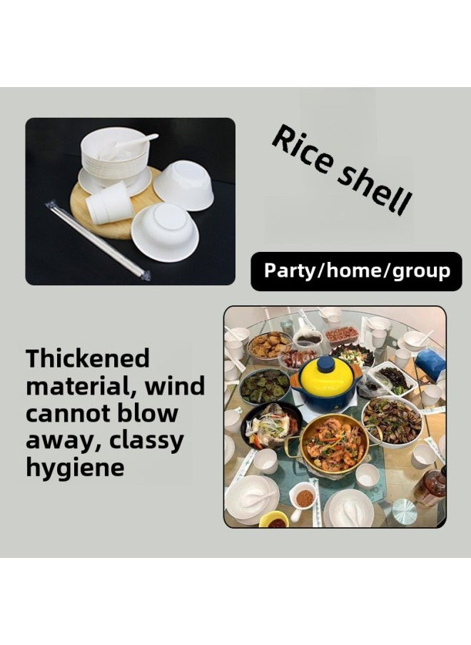 A Generation Of Hair Increase Disposable Tableware Set Four-piece Wedding Banquet Rice Shell Tableware Plastic Bowl Chopsticks Set-Color:Beige White-Specifications:Spoons (50 Pieces)