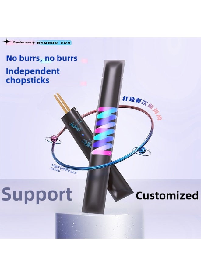Disposable Chopsticks Restaurant Dedicated High-grade Carbonized Household Independent Packaging Convenient Bamboo Chopsticks Commercial Suit Tableware-Color:Colorful Four-sided Carbonized Chopsticks 250 Pairs
