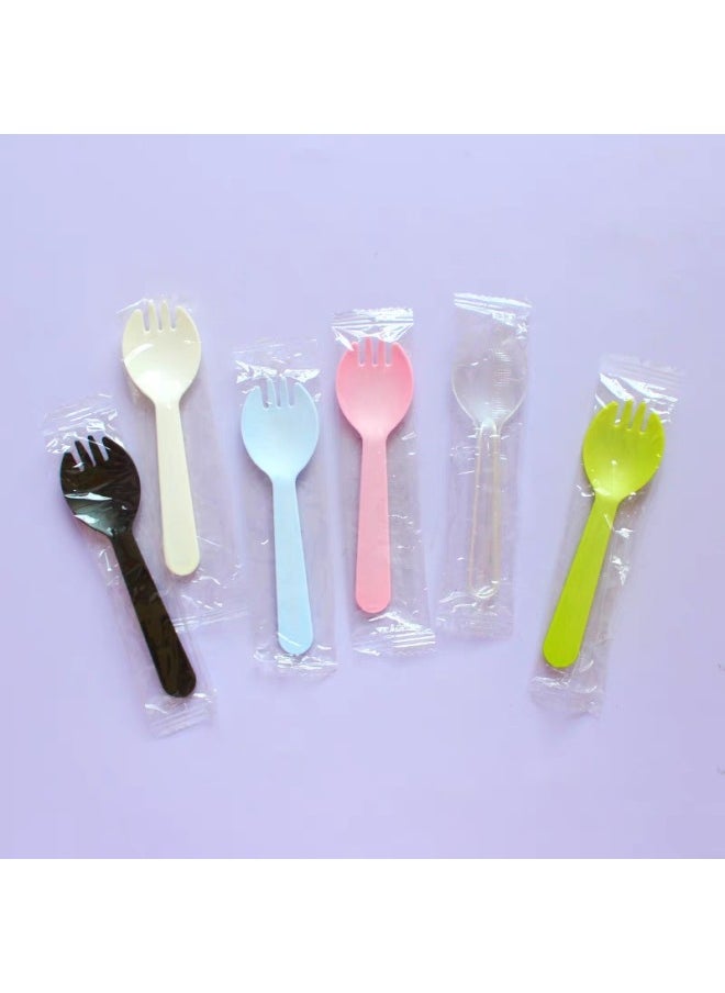 Plastic Disposable Spoon Fork Fruit Fork Cake Fork Dessert Spoon Ice Cream Spoon Individual Packaging-Color:Alpaca ]