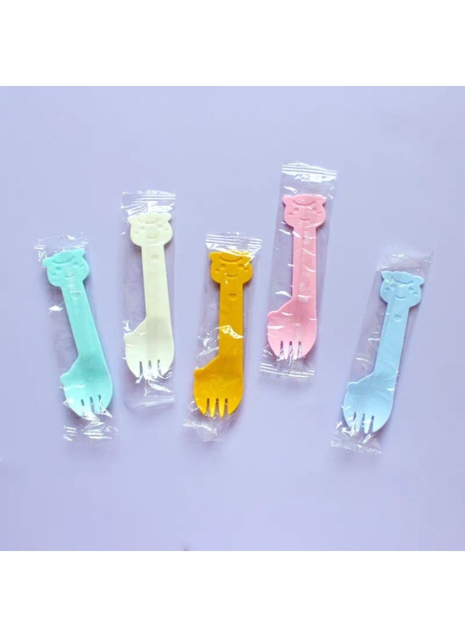 Plastic Disposable Spoon Fork Fruit Fork Cake Fork Dessert Spoon Ice Cream Spoon Individual Packaging-Color:Alpaca ]