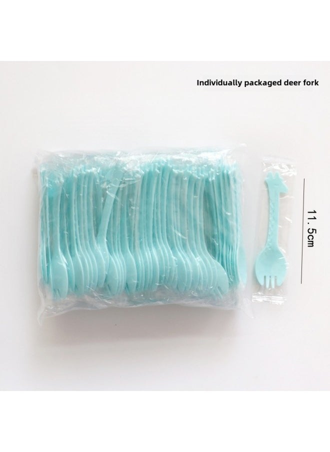 Plastic Disposable Spoon Fork Fruit Fork Cake Fork Dessert Spoon Ice Cream Spoon Individual Packaging-Color:Fawn Single Outfit ]