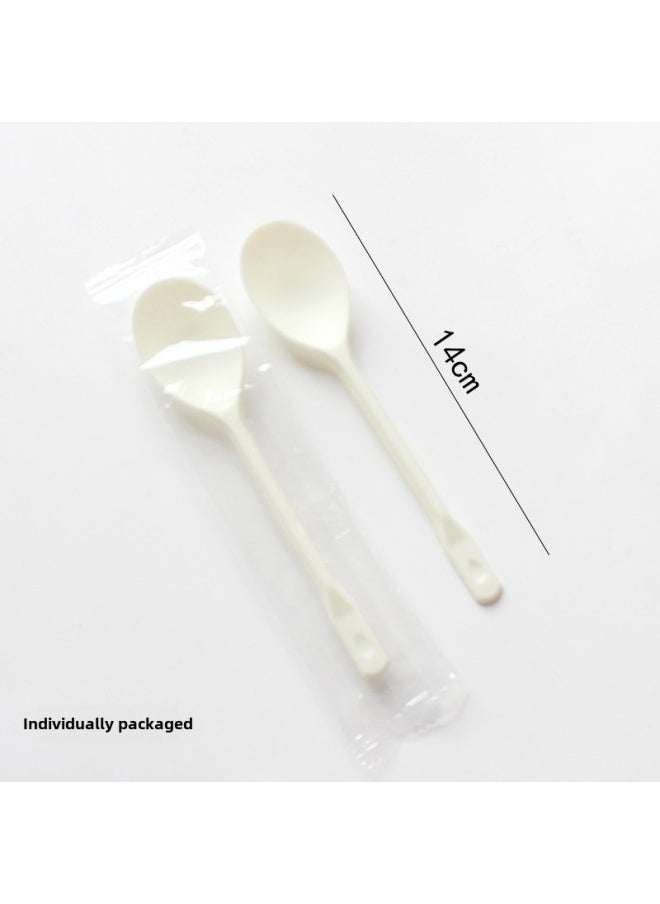 Plastic Disposable Spoon Fork Fruit Fork Cake Fork Dessert Spoon Ice Cream Spoon Individual Packaging-Color:White Long-handled Spoon Independently Installed ]