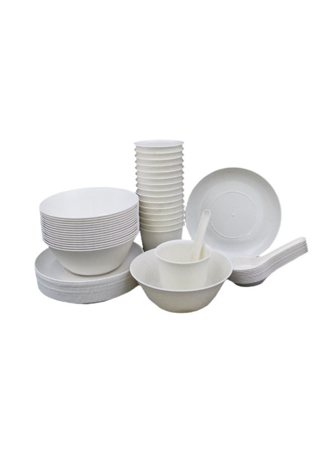 A Generation Of Hair Increase Disposable Tableware Set Four-piece Wedding Banquet Rice Shell Tableware Plastic Bowl Chopsticks Set-Color:Beige White-Specifications:Individually Packaged Bamboo Chopsticks 24cm (50 Pairs)