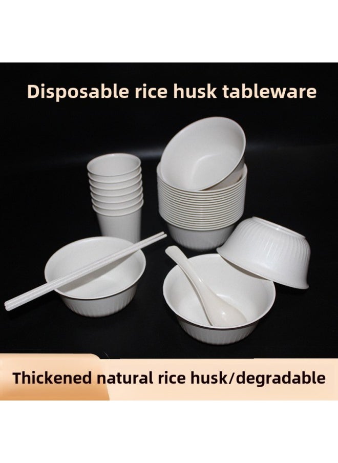 A Generation Of Hair Increase Disposable Tableware Set Four-piece Wedding Banquet Rice Shell Tableware Plastic Bowl Chopsticks Set-Color:Beige White-Specifications:Individually Packaged Bamboo Chopsticks 24cm (50 Pairs)