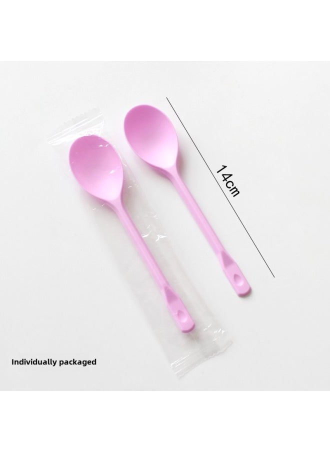 Plastic Disposable Spoon Fork Fruit Fork Cake Fork Dessert Spoon Ice Cream Spoon Individual Packaging-Color:Purple Ladle Independent ]