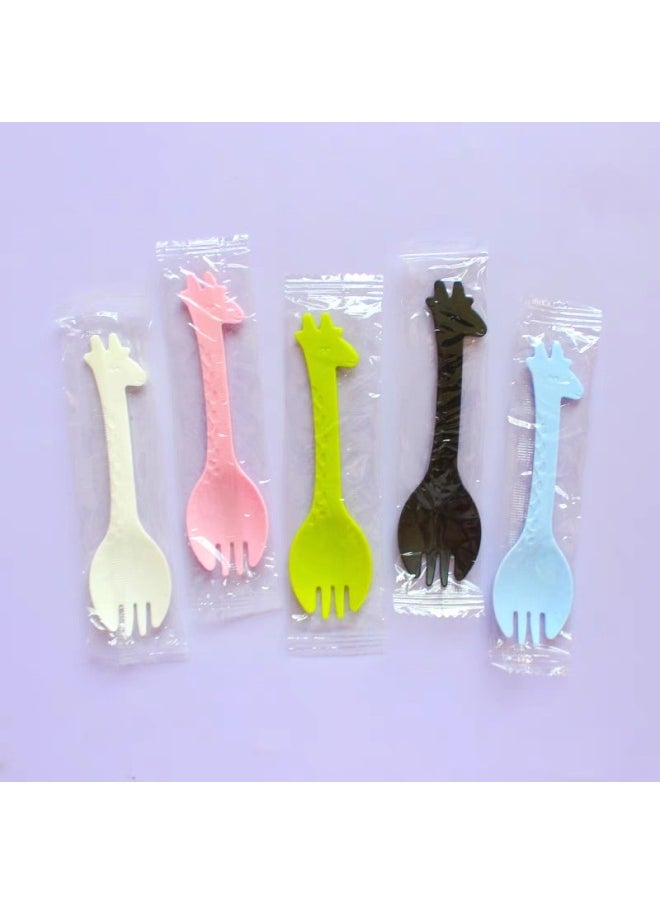Plastic Disposable Spoon Fork Fruit Fork Cake Fork Dessert Spoon Ice Cream Spoon Individual Packaging-Color:Fawn Single Outfit ]